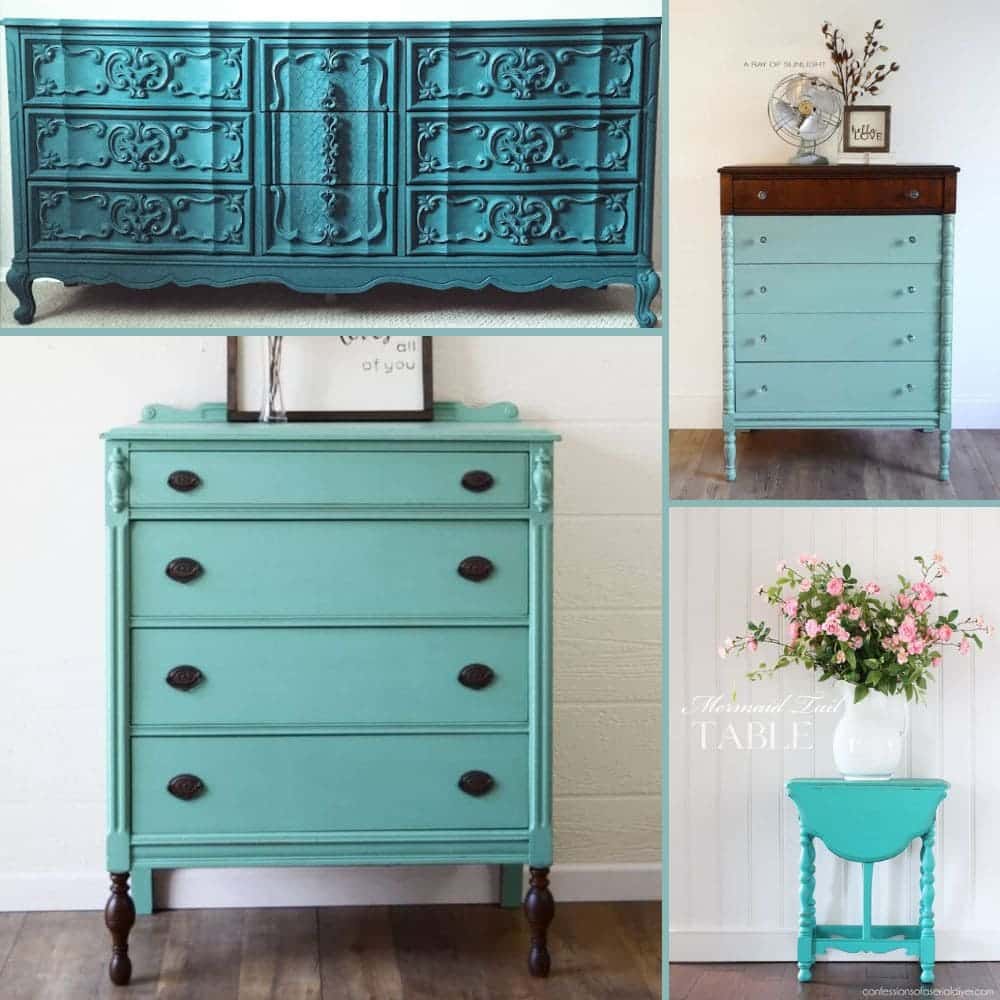 photo collage of turquoise painted furniture FI 1